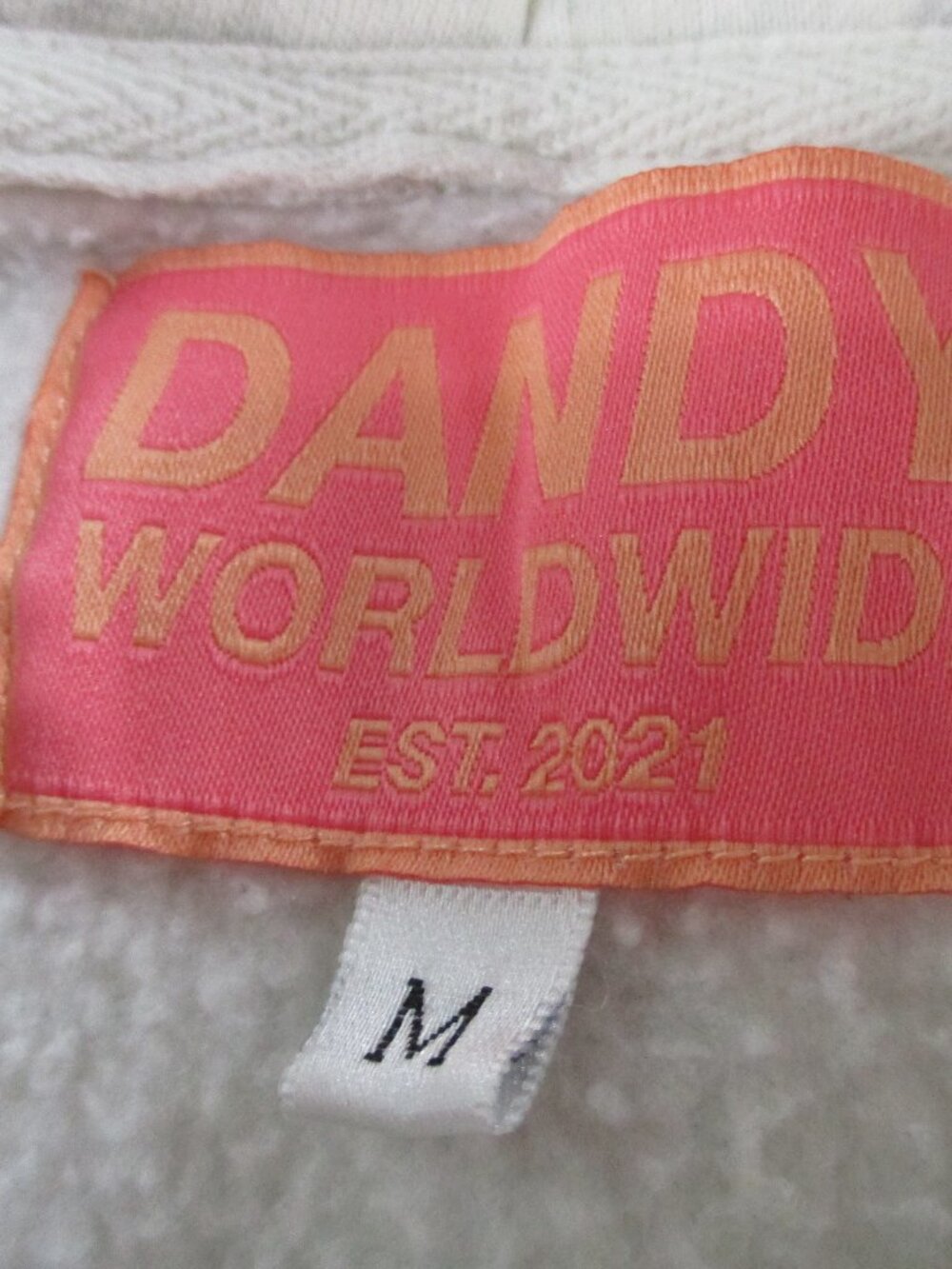 Dandy Worldwide Hoodie Womens Medium Gray Heather Pink Heart Sleeves Sweatshirt - Picture 9 of 10